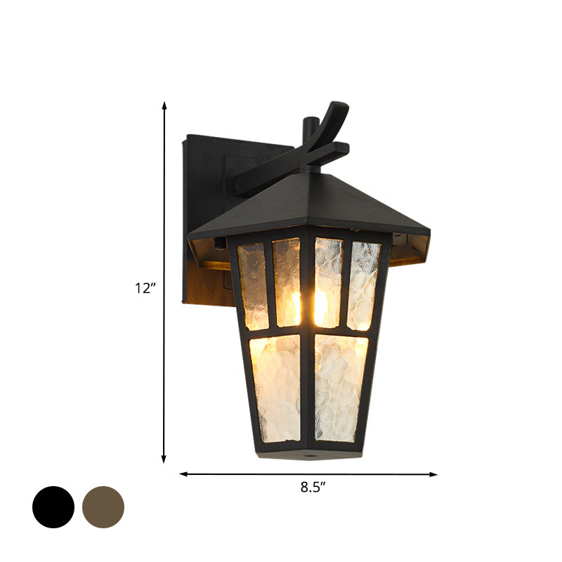 Birdcage Patio Wall Lamp Sconce Retro Clear Water Glass Single Light Bronze/Black Wall Light Fixture