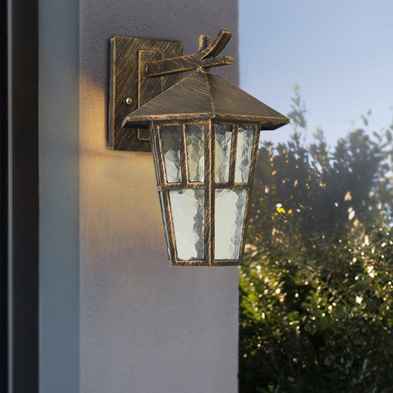 Birdcage Patio Wall Lamp Sconce Retro Clear Water Glass Single Light Bronze/Black Wall Light Fixture