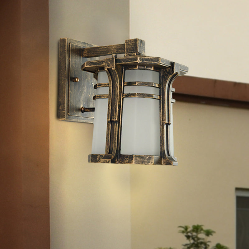 Bronze/Black Lantern Wall Light Lodge Opal Frosted Glass Single Bulb Outdoor Wall Lighting Fixture