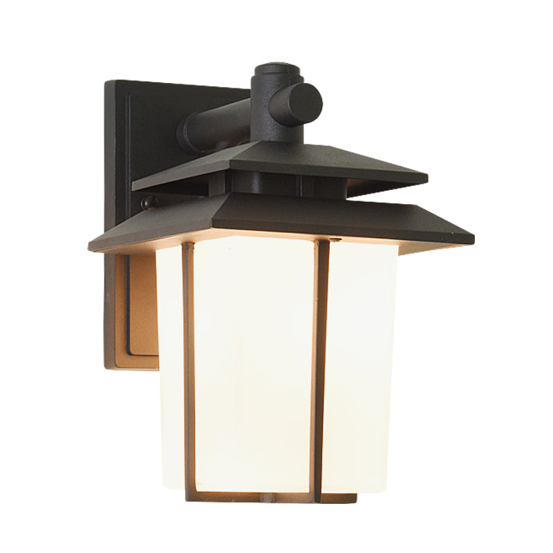 Loda de vidrio de vidrio de vidrio White Splone Lodge 1 Bulb Patio Patio Defixia de iluminación de pared en bronce/negro