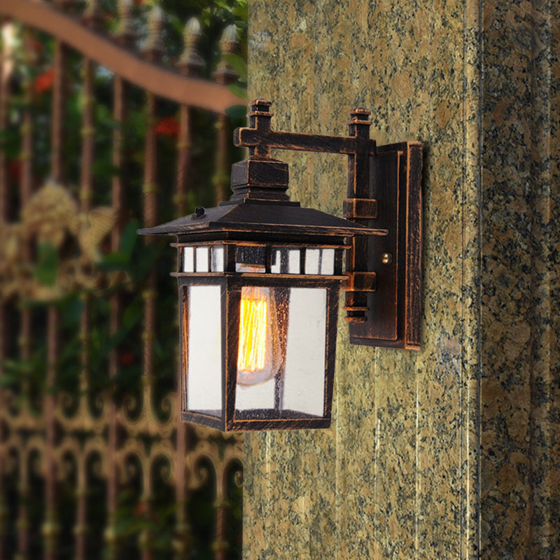Retro Birdcage Wall Light Fixture Single Head Clear Glass Wall Mounted Lamp in Bronze