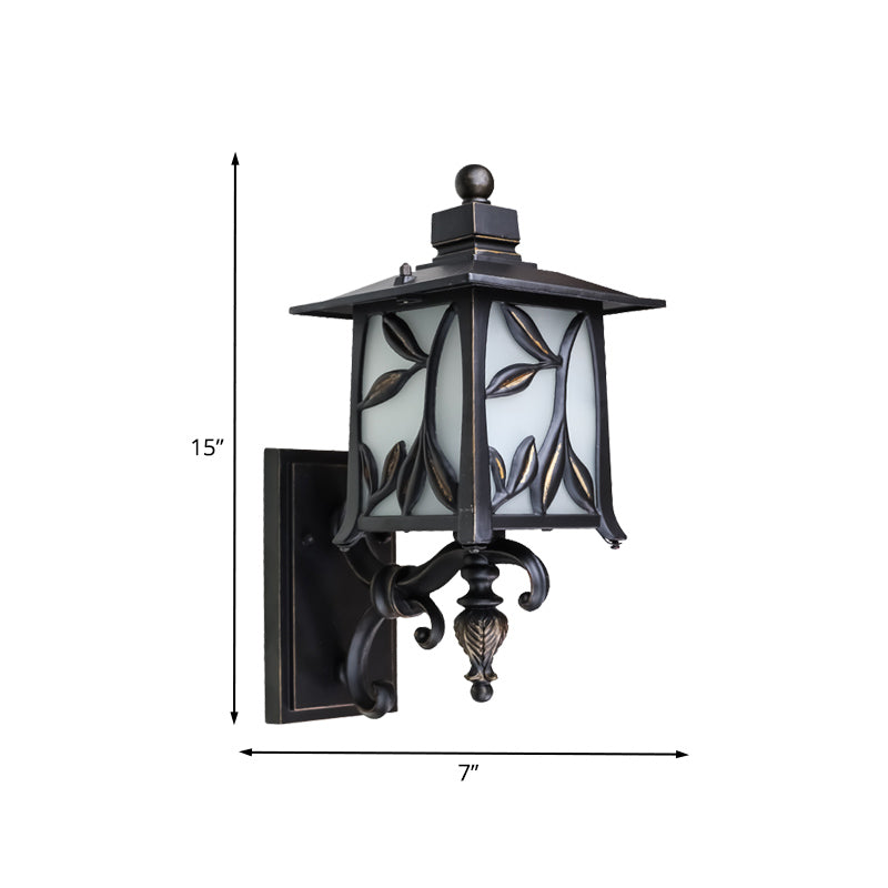 Opal Glass Black Sconce Shade Lantern 1 Bulb Countryside Wall Lighting with Leaf Design