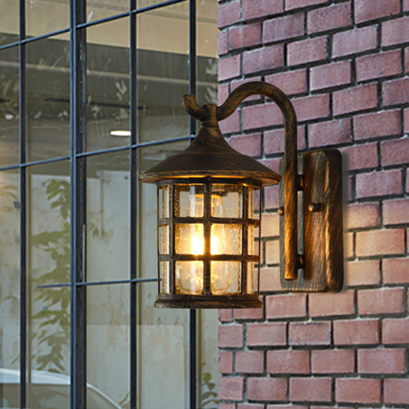 Geplaatste glazen lantaarn wandlamp platteland een lichte buitenmuurlicht in brons/zwart
