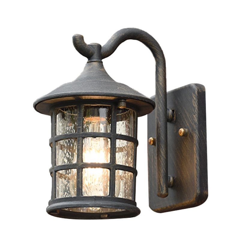 Geplaatste glazen lantaarn wandlamp platteland een lichte buitenmuurlicht in brons/zwart