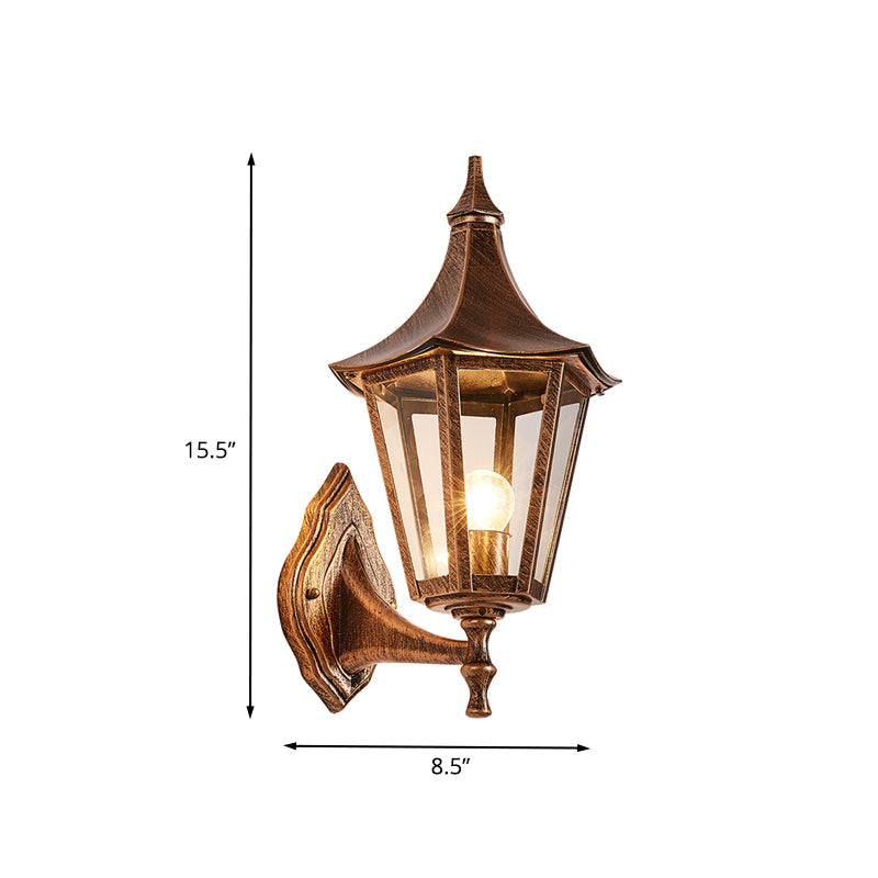 Clear Glass Pavilion Wall Sconce Retro 1 Light Courtyard Wall Lighting Fixture in Bronze
