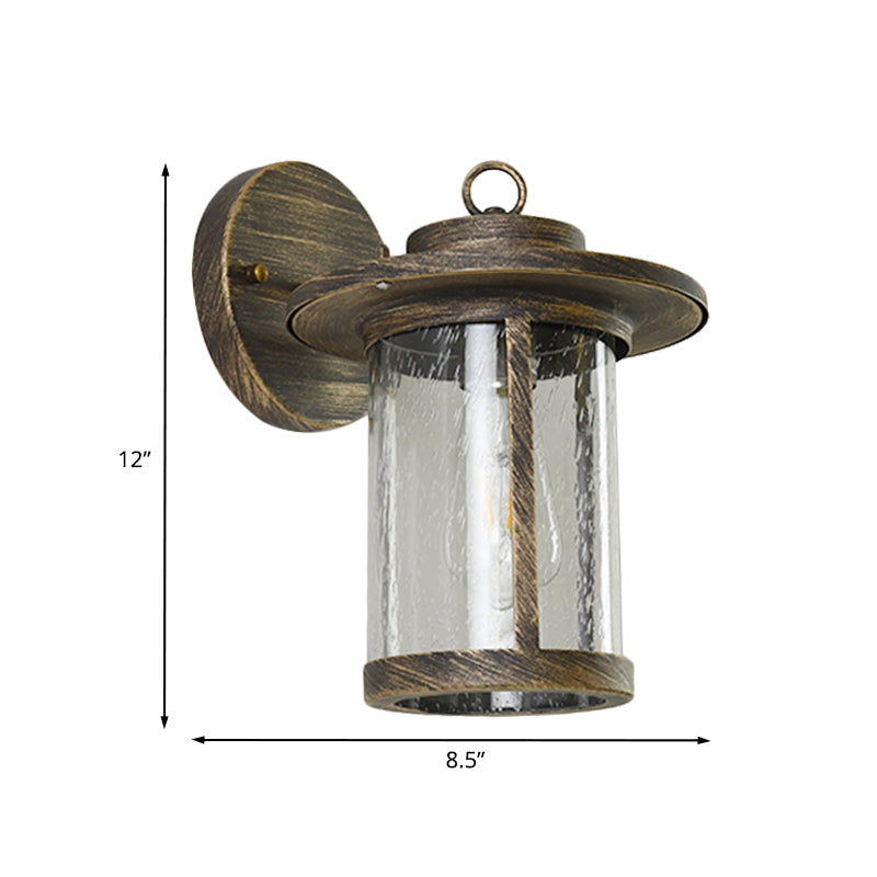 Seedy Glass Bronze Sconce Fixture Lantern Single Light Countryside Wall Mounted Lighting for Patio