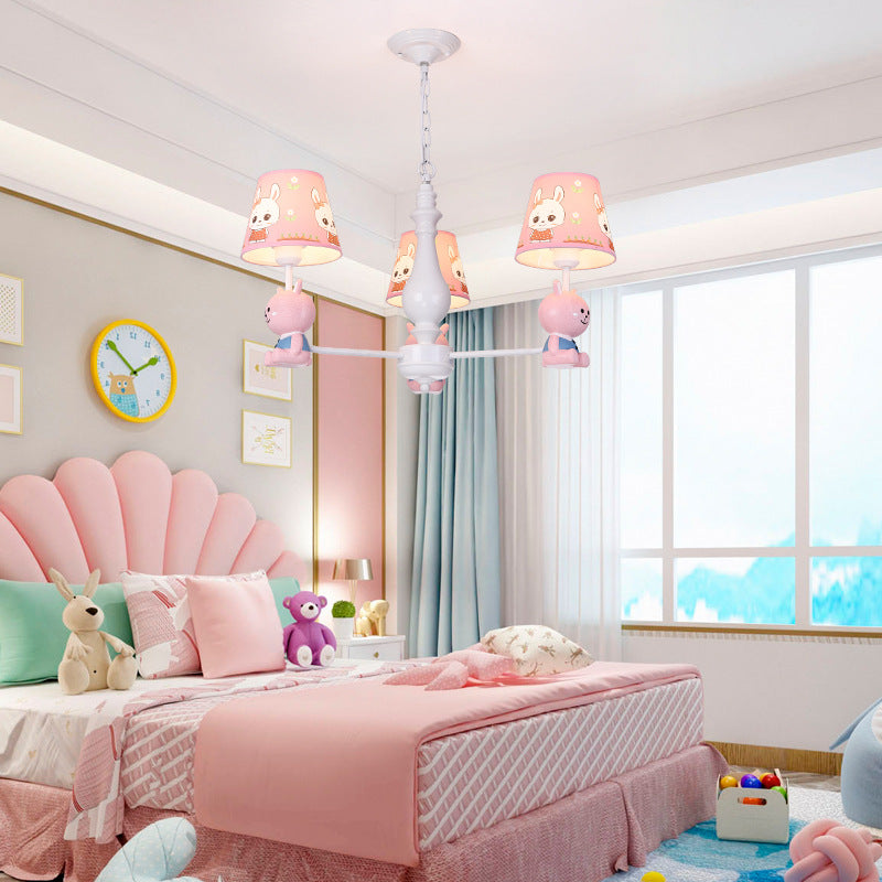 Girls Bedroom Bunny Hanging Lights Metal Animal Pink Pendant Light with Fabric Shade