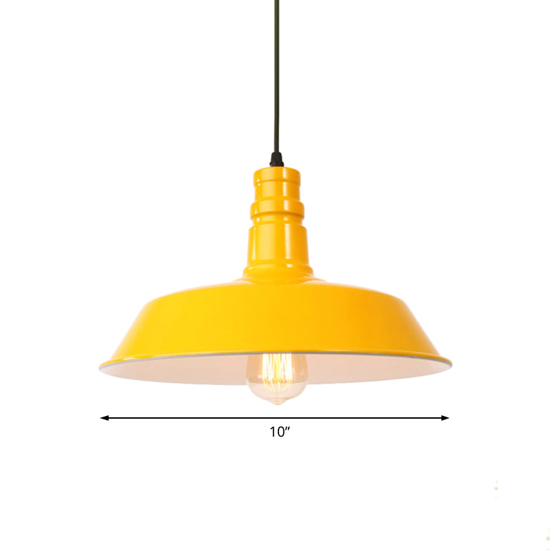 Metal Barn Shade Hanging Lamp Retro Style 1 Bulb Living Room Ceiling Pendant Fixture in Pink/Yellow, 10"/14"/18" Diameter