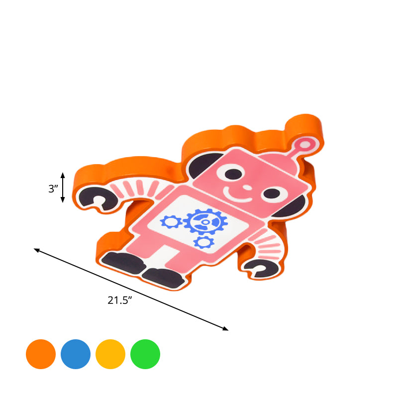 Roboter Kindergarten Deckenlampe Eisen Integrierte LED Cartoon Flush Mount Befestigung in Gelb/Blau/Grün