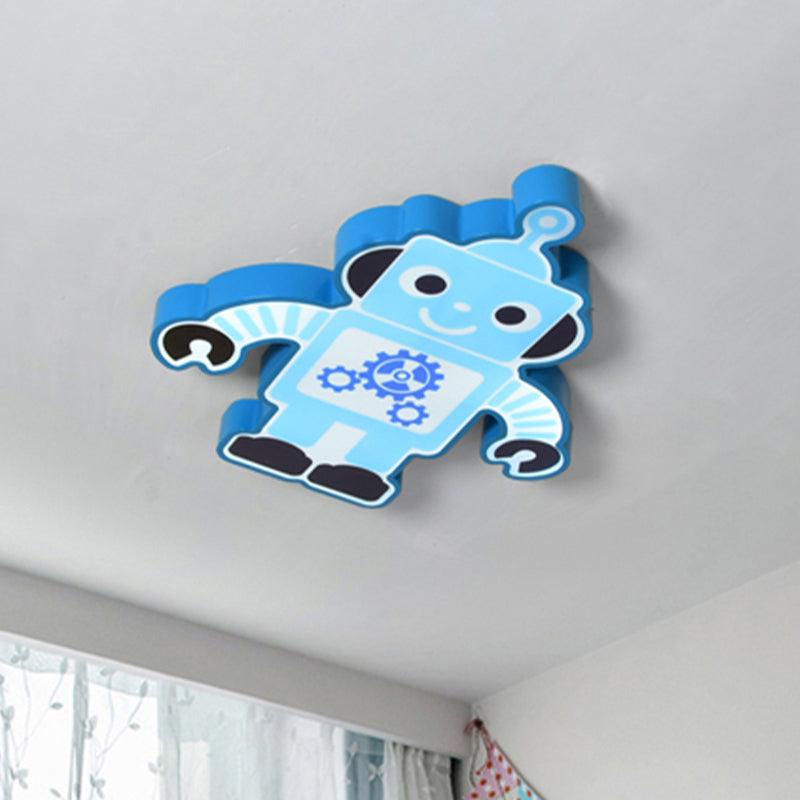 Roboter Kindergarten Deckenlampe Eisen Integrierte LED Cartoon Flush Mount Befestigung in Gelb/Blau/Grün