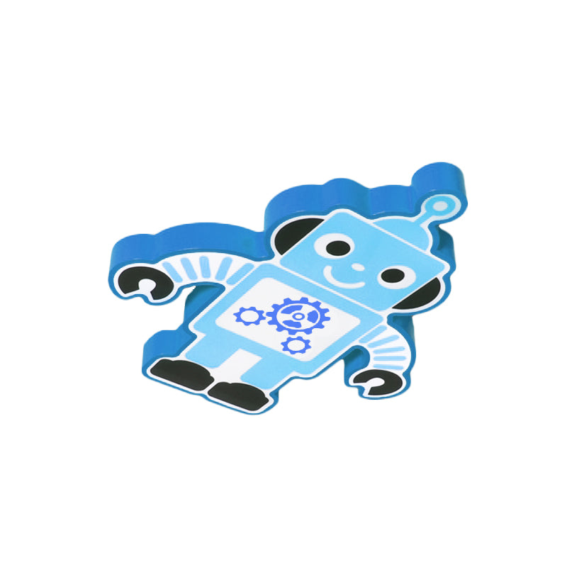 Roboter Kindergarten Deckenlampe Eisen Integrierte LED Cartoon Flush Mount Befestigung in Gelb/Blau/Grün