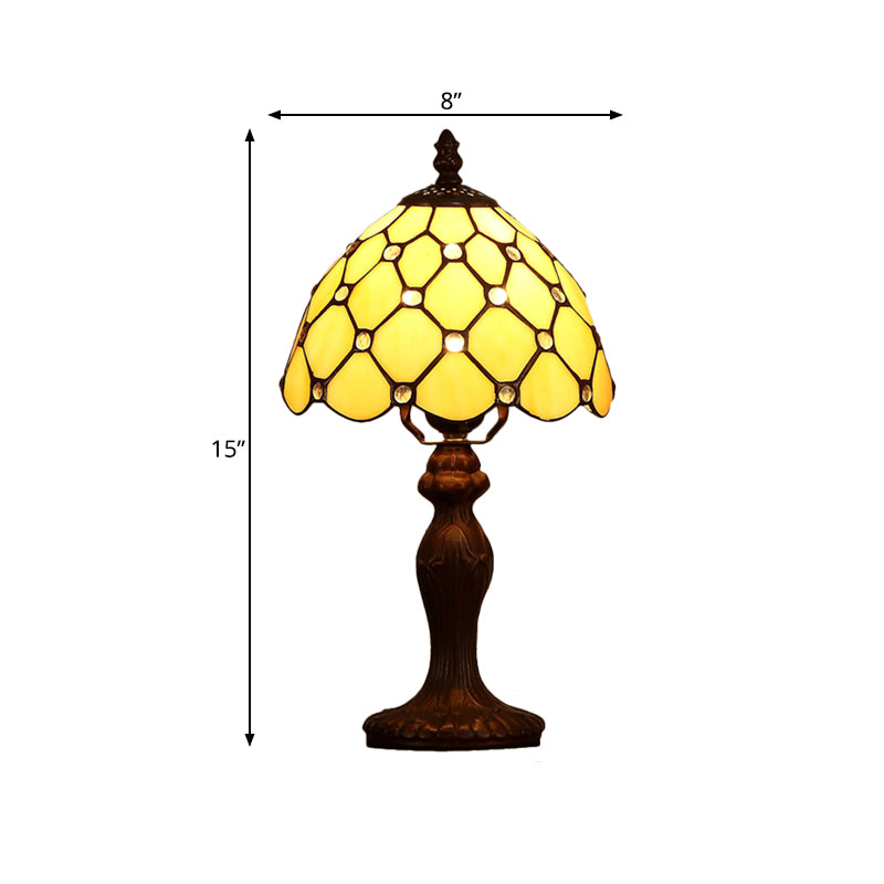 Lampada da comodino a lampadina singola Lampada da tavolo in vetro marrone chiaro con perline in stile Tiffany in marrone scuro per camera da letto