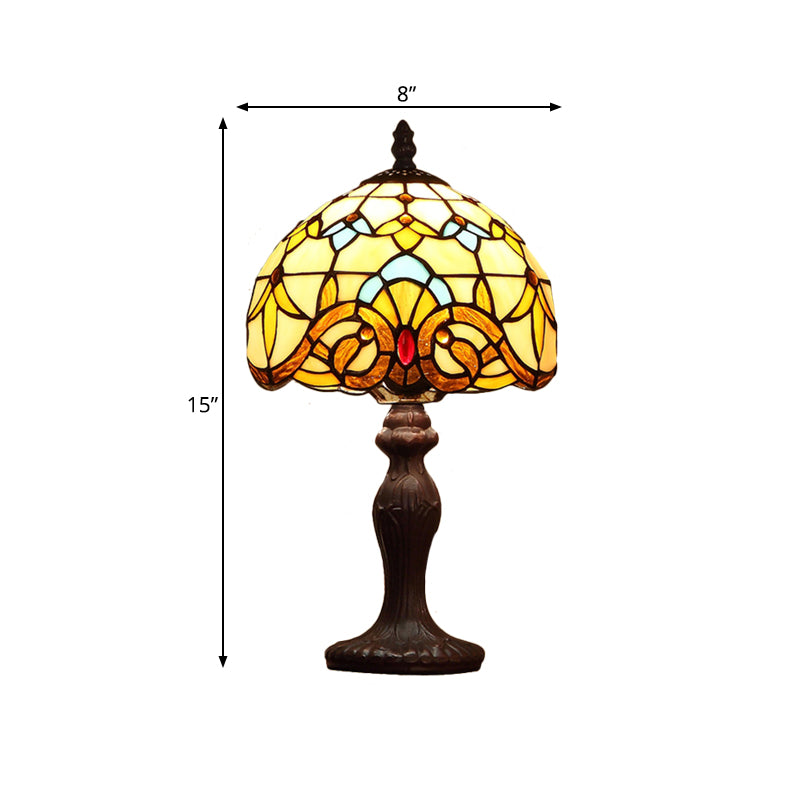 1 Glühbirne gewölbte Tischbeleuchtung Barock Dark Coffee Spikelet-Muster Buntglas Nachtlampe