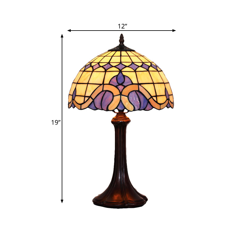 1 Éclairage de table basse Tiffany Tiffany de chambre à coucher avec une teinte vitrail à motifs de grille