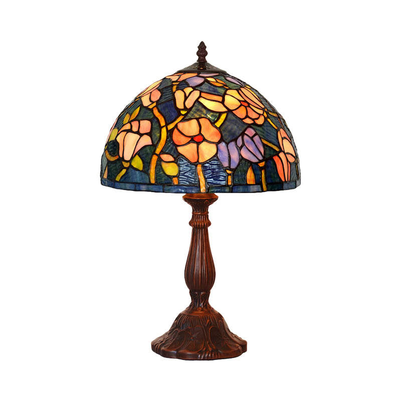 Lámpara de mesa de cocina de 1 luces Tiffany Bronze Night Light con flores manchas de vidrio