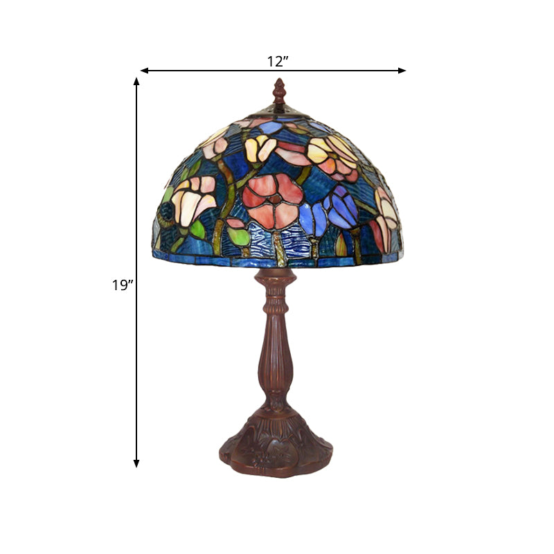 Lámpara de mesa de cocina de 1 luces Tiffany Bronze Night Light con flores manchas de vidrio