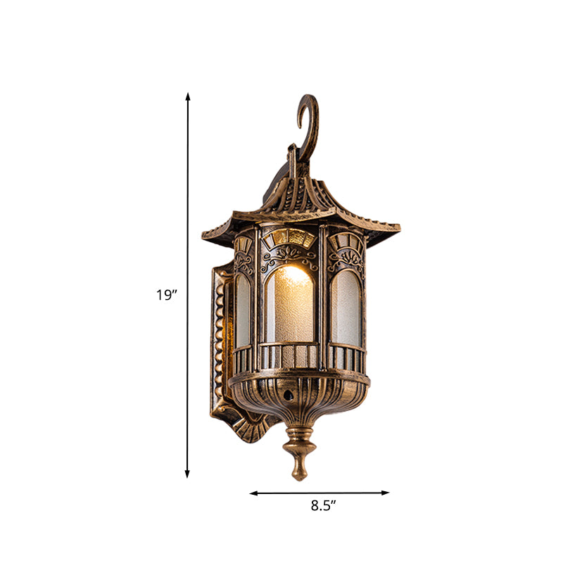 Metal Bronze Sconce Light Fixture Lantern 1 Head Rustic Wall Lighting with Frosted Glass Shade