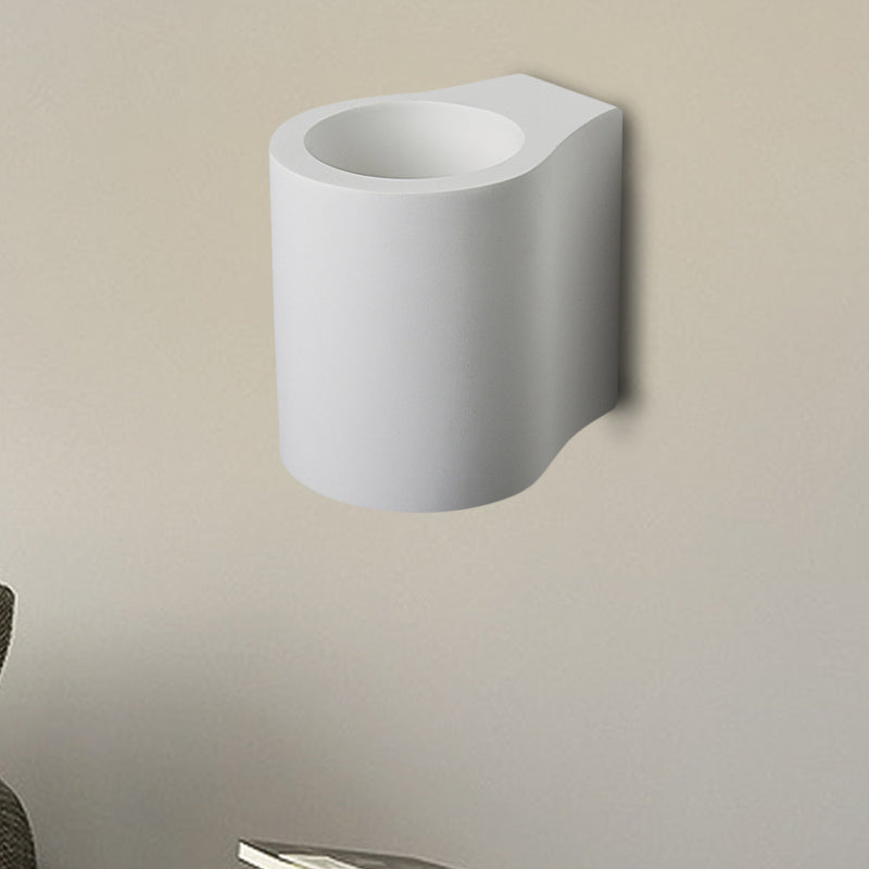 White Finish Cylinder Flush Wall Sconce Simple 1 Bulb Gypsum LED Up-Down Wall Lamp