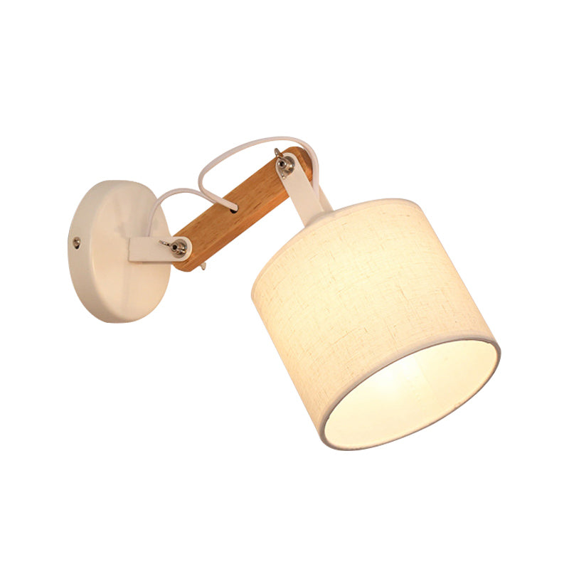Tissu cylindre murmound éclairage moderniste 1 lampe murale blanche de bulbe avec bras en bois réglable