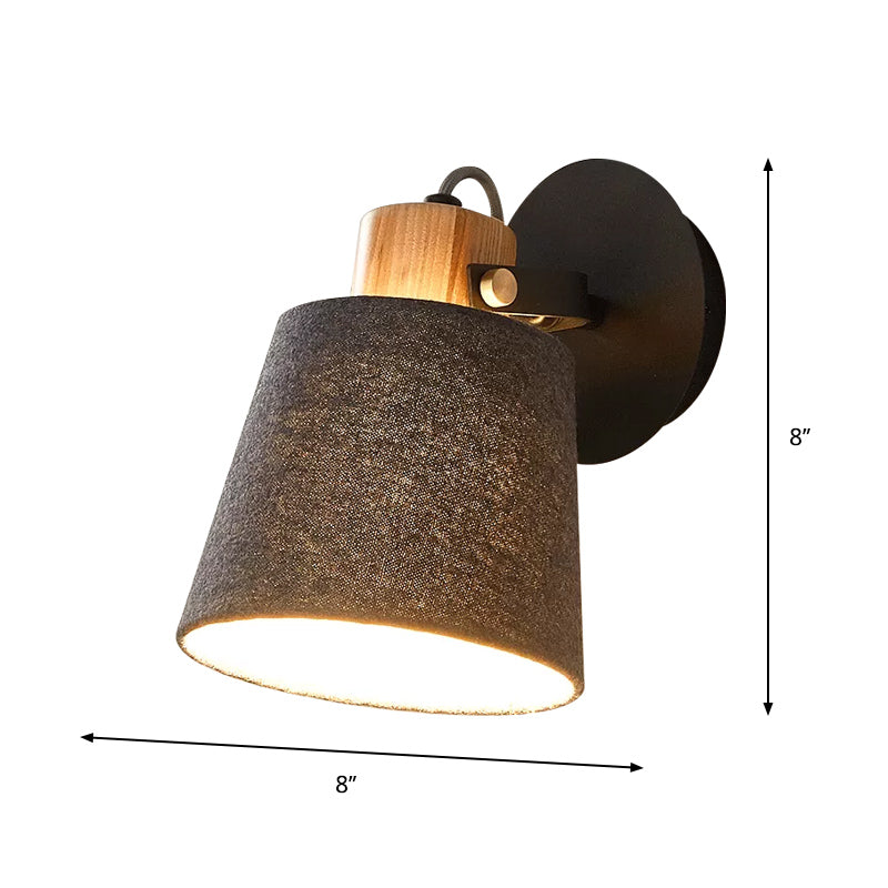 1 Head Wood Wall Lighting Modernism Black Wall Mounted Lamp with Barrel Fabric Shade