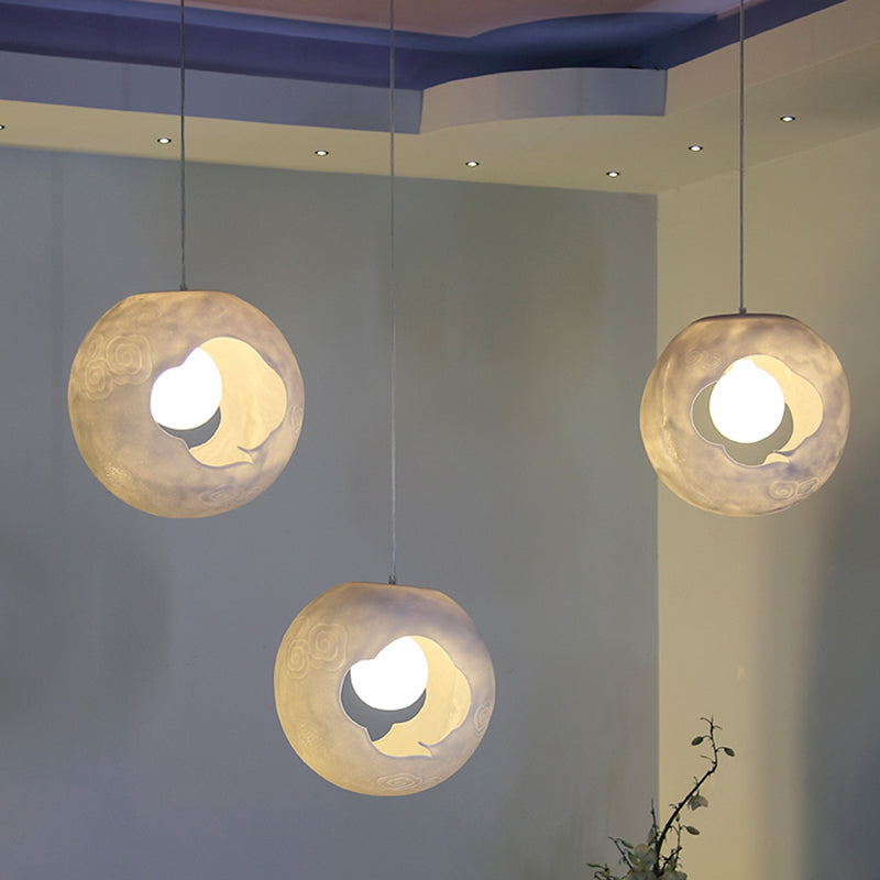 1 Bulb Bedroom Hanging Lamp Kit Modern Style White Pendulum Light with Laser-Cut Ball Resin Shade