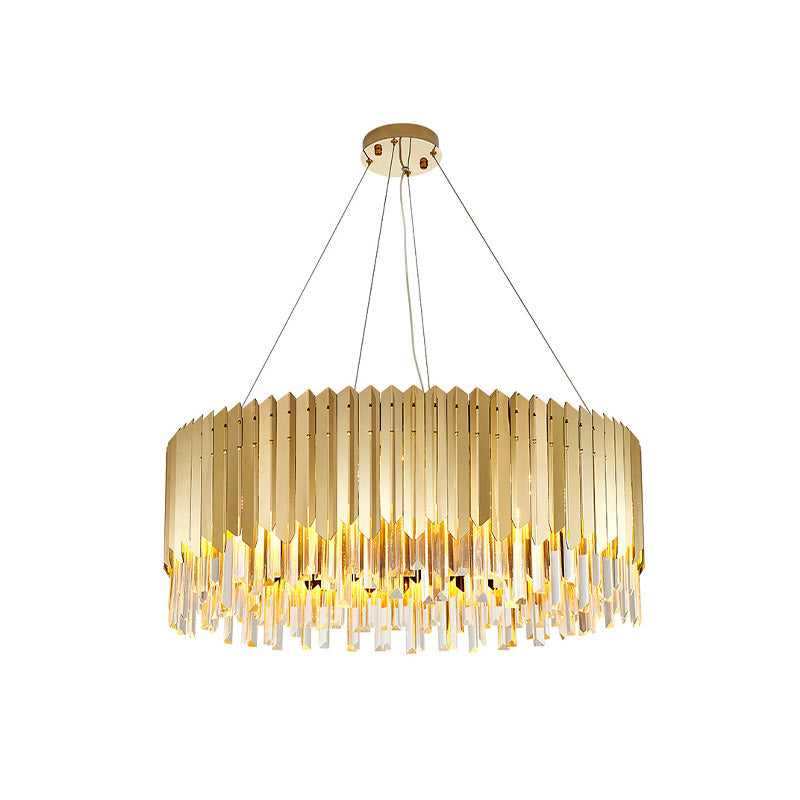 Finitura oro Drum lampadario leggero Light Postmodern Crystal Strip 6 teste Tavolo da pranzo Ciondolo a soffitto