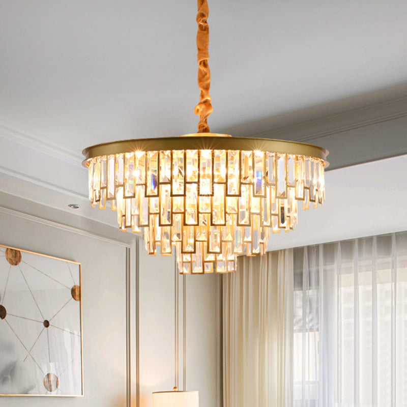 4/6 Lights Chandelier Pendant Retro Conical Crystal Panel Hanging Ceiling Light in Gold