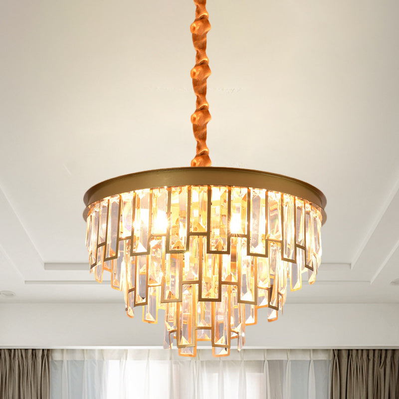 4/6 Lights Chandelier Pendant Retro Conical Crystal Panel Hanging Ceiling Light in Gold