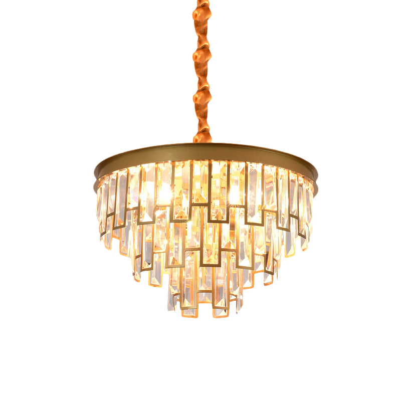 4/6 Lights Chandelier Pendant Retro Conical Crystal Panel Hanging Ceiling Light in Gold