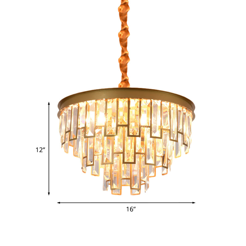 4/6 Lights Chandelier Pendant Retro Conical Crystal Panel Hanging Ceiling Light in Gold