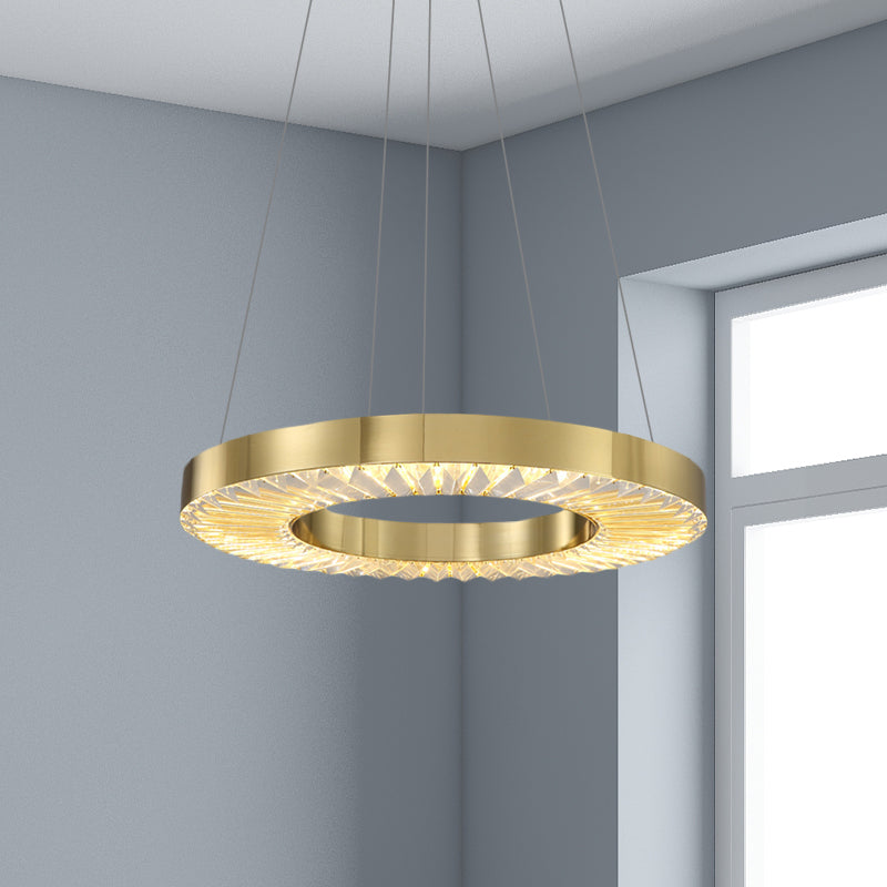 Hoop Crystal Inserted Hanging Lamp Minimalism Dining Room LED Ceiling Chandelier in Gold