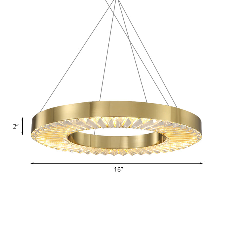 Hoop Crystal Inserted Hanging Lamp Minimalism Dining Room LED Ceiling Chandelier in Gold
