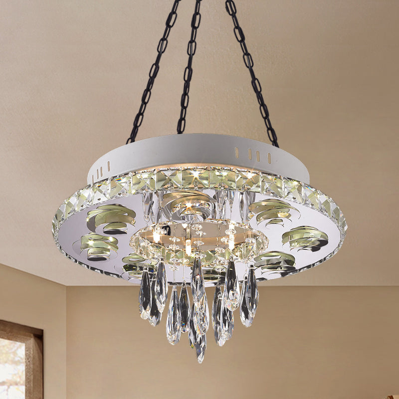 White 6 Lights Chandelier Contemporary Crystal Circular Hanging Pendant with Droplet