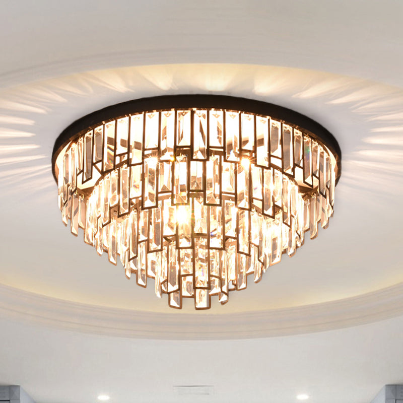 4/6-Bulb Tiered Tapered Flush Chandelier Vintage Black K9 Strip Crystal Flush Mounted Ceiling Light Fixture