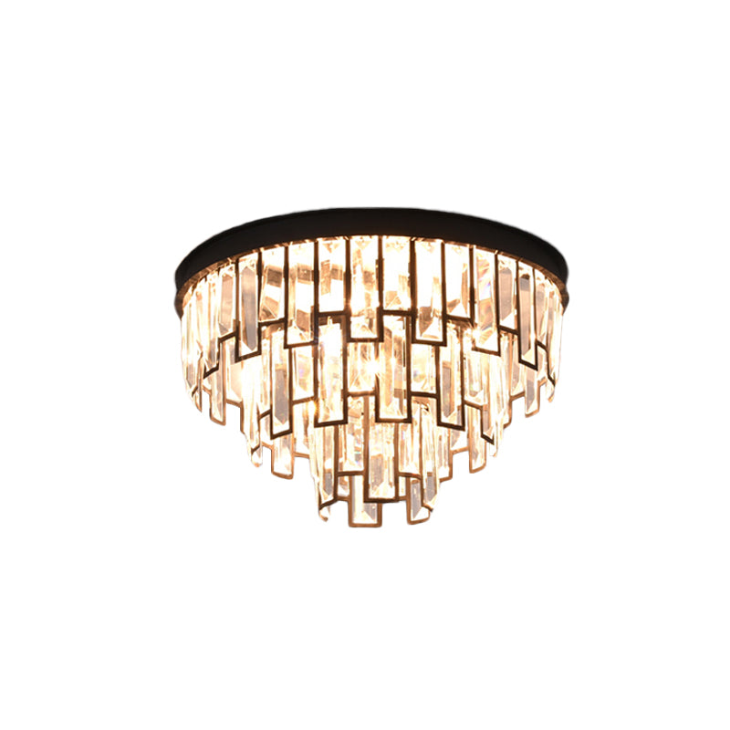 4/6-Bulb Tiered Tapered Flush Chandelier Vintage Black K9 Strip Crystal Flush Mounted Ceiling Light Fixture