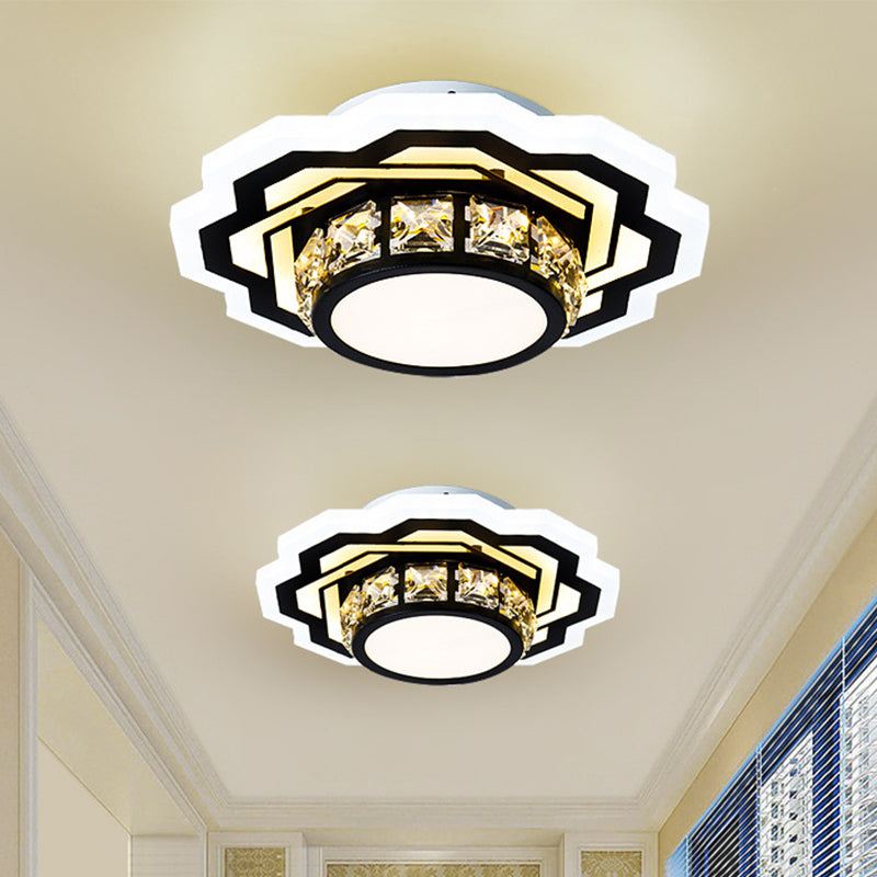 Black LED Ceiling Flush Mount Modernism Crystal Encrusted Gear/Flower Small Flushmount Light