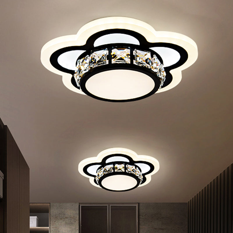 Black LED Ceiling Flush Mount Modernism Crystal Encrusted Gear/Flower Small Flushmount Light