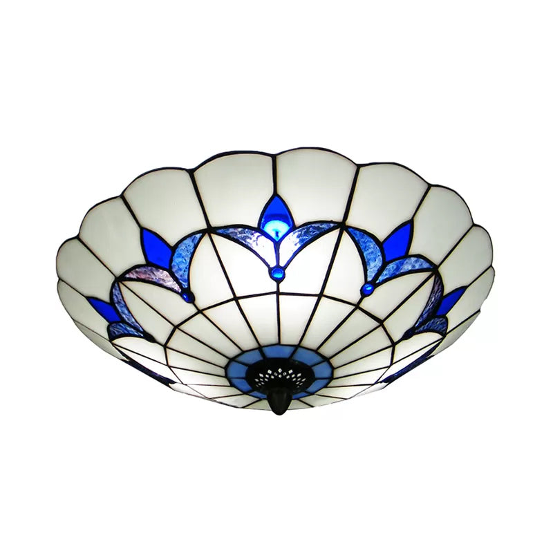Plafonnier en verre teinté bleu, plafonnier à 3 lumières avec abat-jour floral pour chambre à coucher de style Tiffany