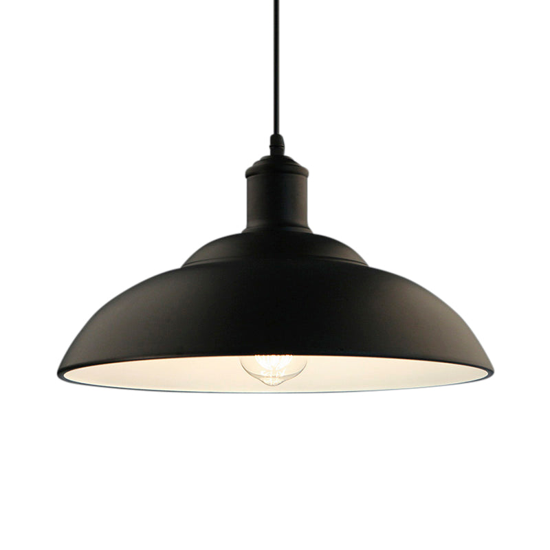 1 Bulb Metal Hanging Lamp Retro Black Finish Bowl Shade Living Room Ceiling Light Fixture with Cord