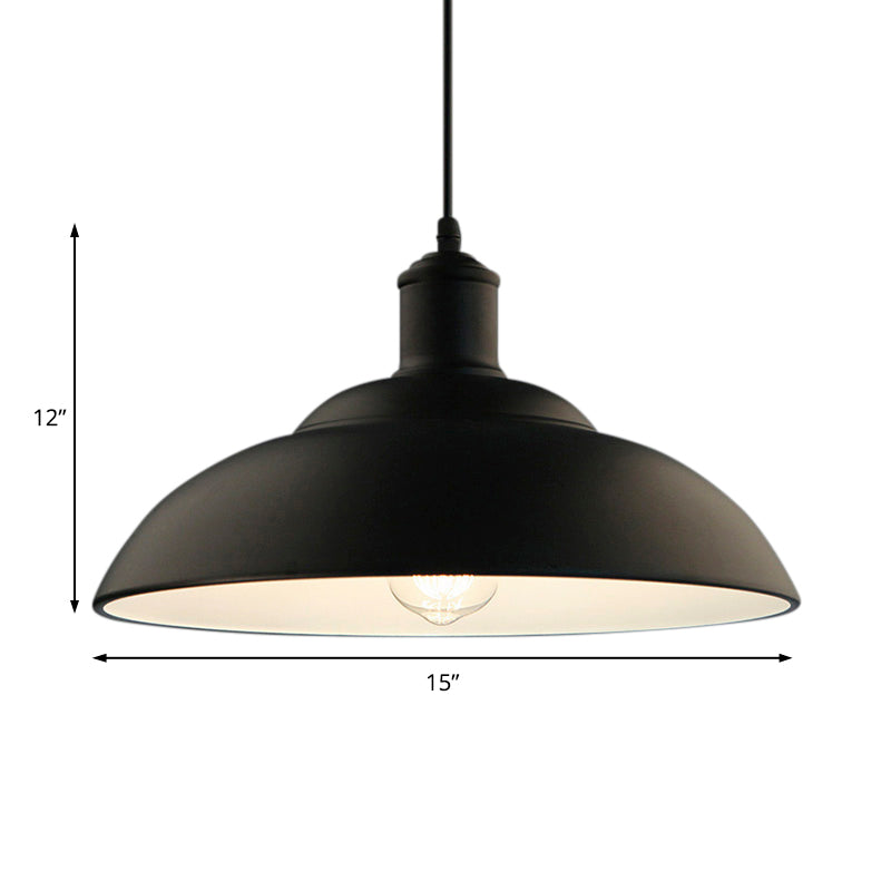 1 Bulb Metal Hanging Lamp Retro Black Finish Bowl Shade Living Room Ceiling Light Fixture with Cord