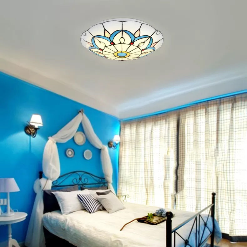 Plafonniers Tiffany blancs, plafonnier à 2 lumières avec abat-jour floral en verre d'art et bijou pour chambre à coucher
