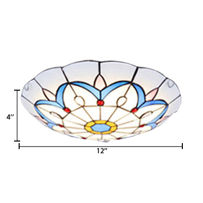 Plafonniers Tiffany blancs, plafonnier à 2 lumières avec abat-jour floral en verre d'art et bijou pour chambre à coucher