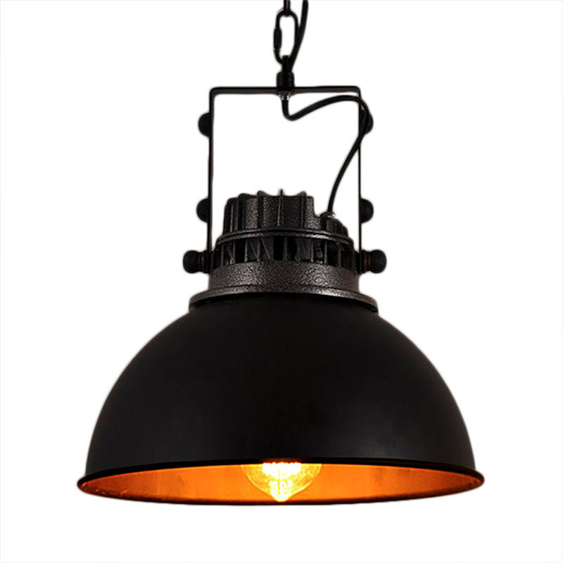 Dome Shade Restaurant Pendant Light Fixture Industrial Metal 1 Bulb Black Hanging Ceiling Light