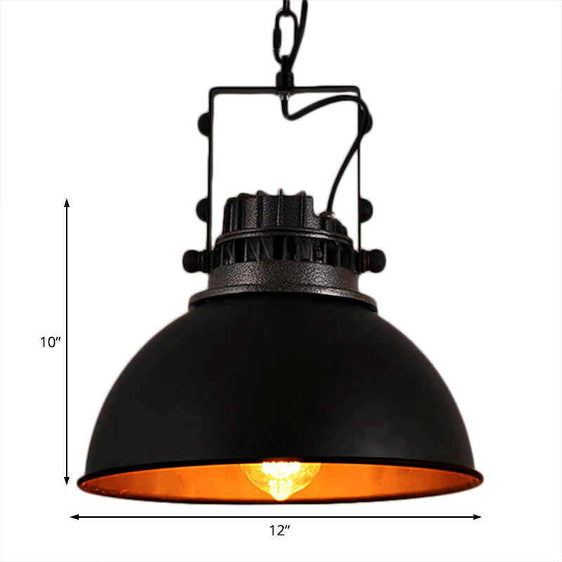 Dome Shade Restaurant Pendant Light Fixture Industrial Metal 1 Bulb Black Hanging Ceiling Light