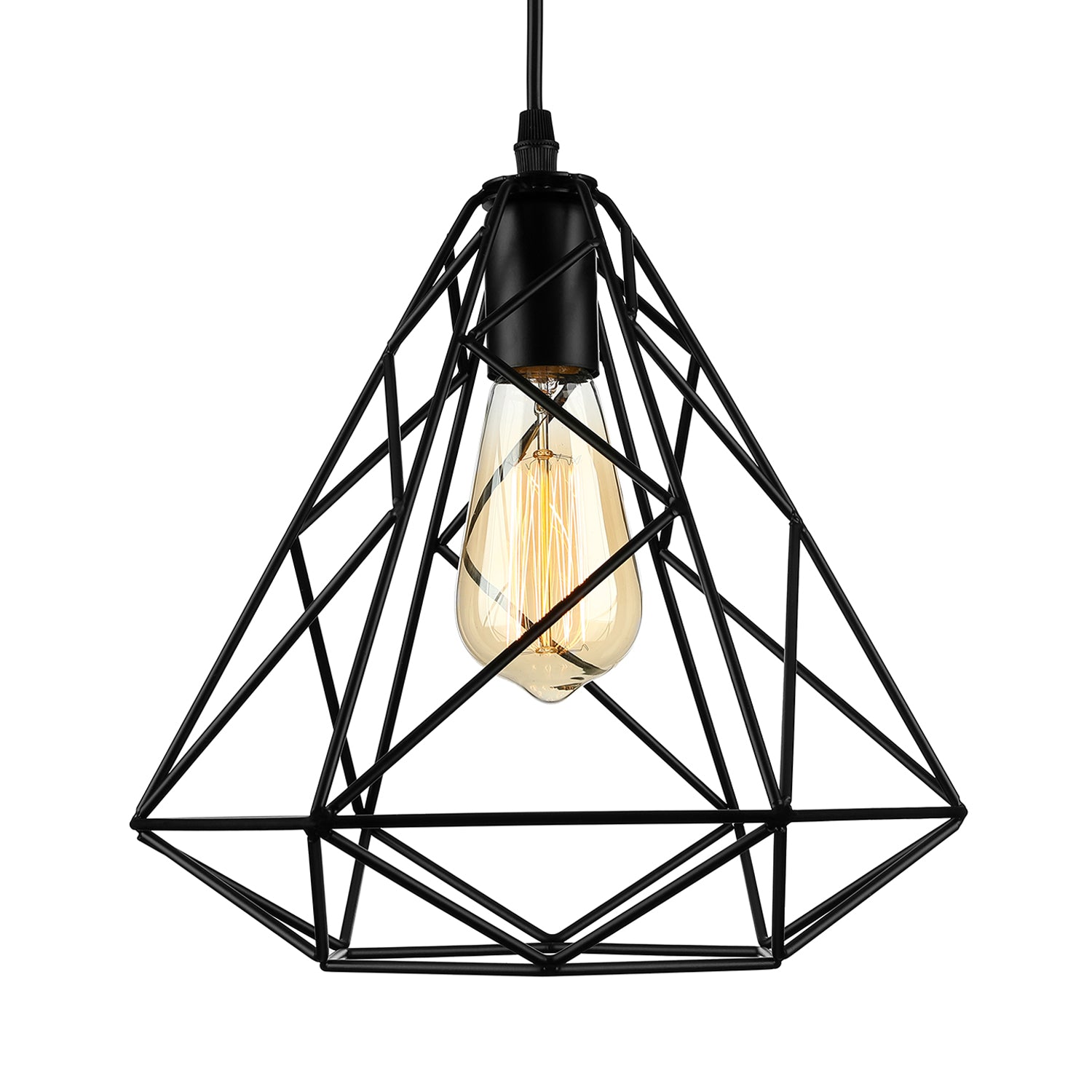 Open Cage Metallic Hanging Ceiling Light Retro Loft 1 Head Dining Room Ceiling Pendant Light in Black
