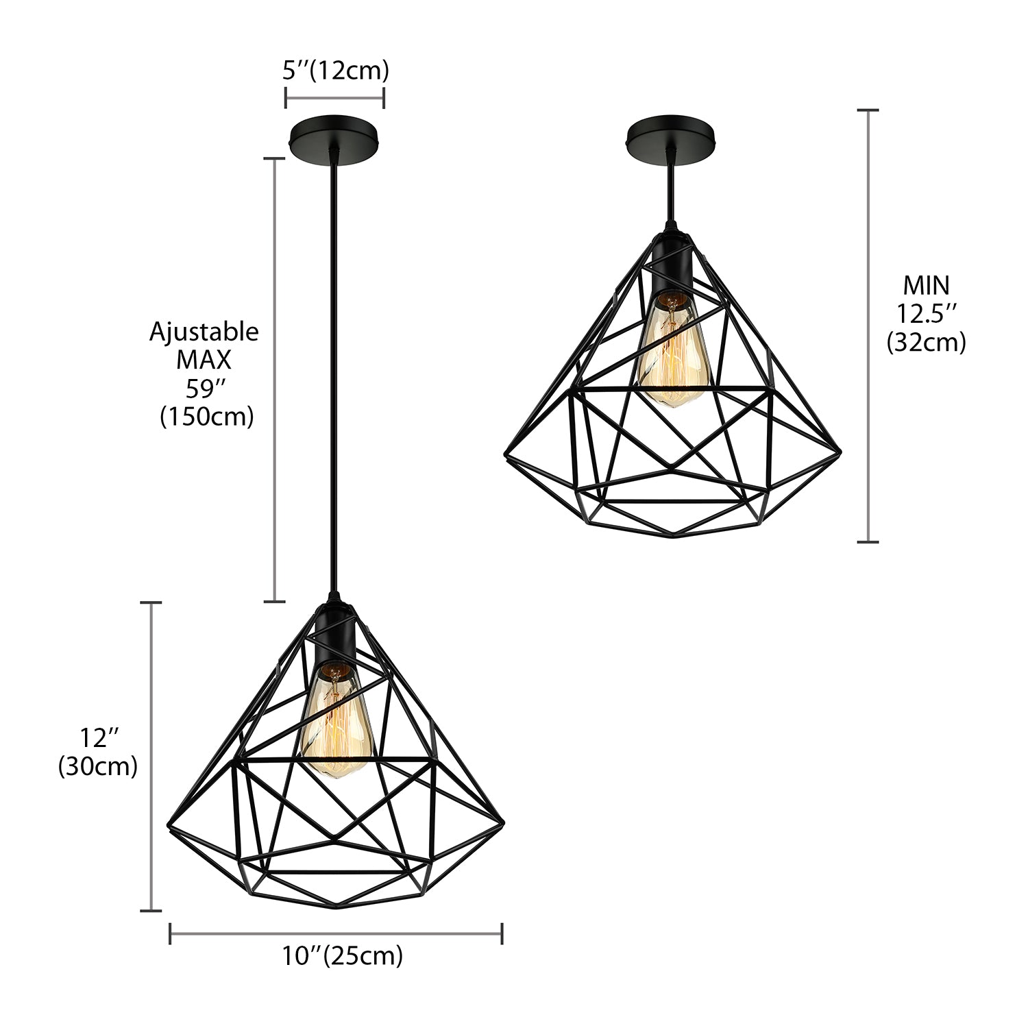 Open Cage Metallic Hanging Ceiling Light Retro Loft 1 Head Dining Room Ceiling Pendant Light in Black