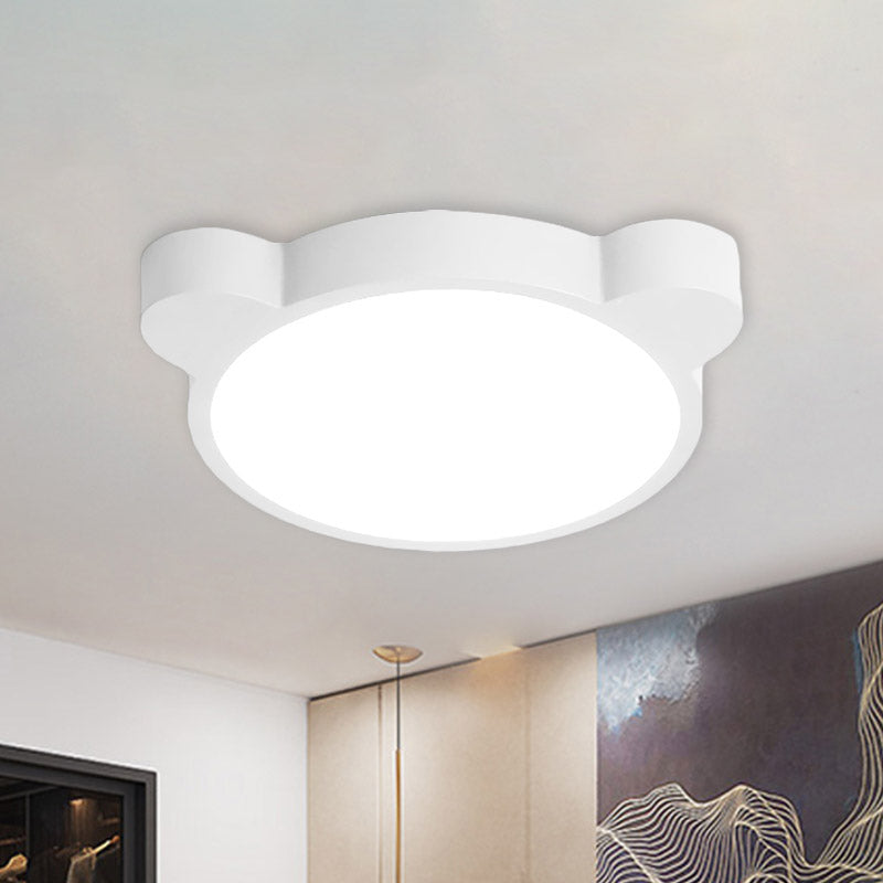 Cartoon Bear Head Iron Flushmount LED Close to Ceiling Lighting in Black/White/Pink for Kids Bedroom