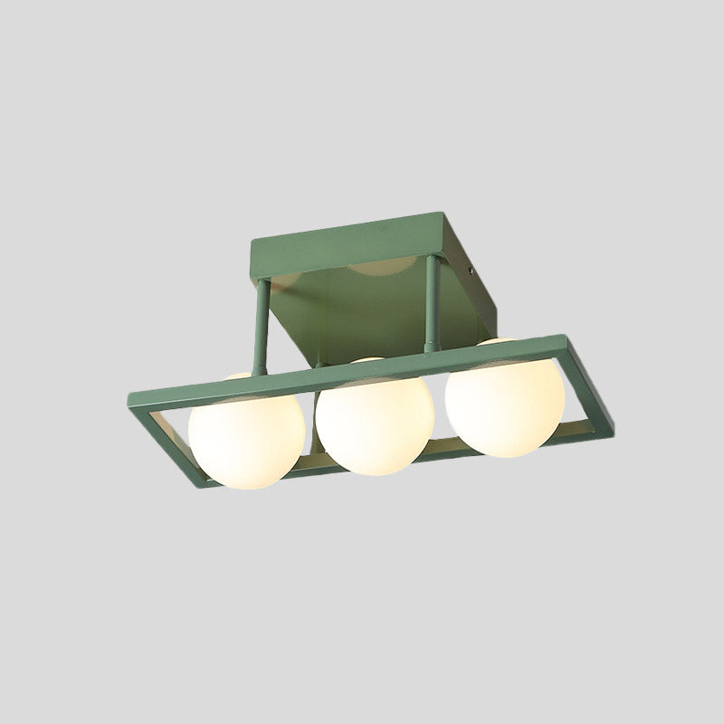 Macaron de clôture en fer rectangulaire Macaron Light 3/4/6 Plafon de plafond vert avec une teinte en verre blanc globe