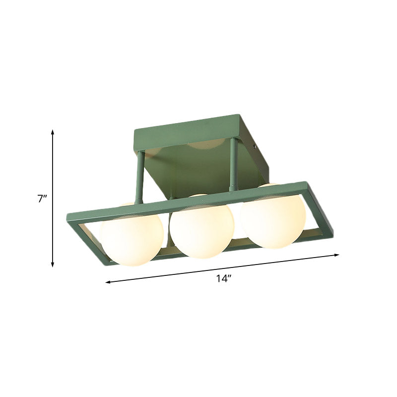Macaron de clôture en fer rectangulaire Macaron Light 3/4/6 Plafon de plafond vert avec une teinte en verre blanc globe