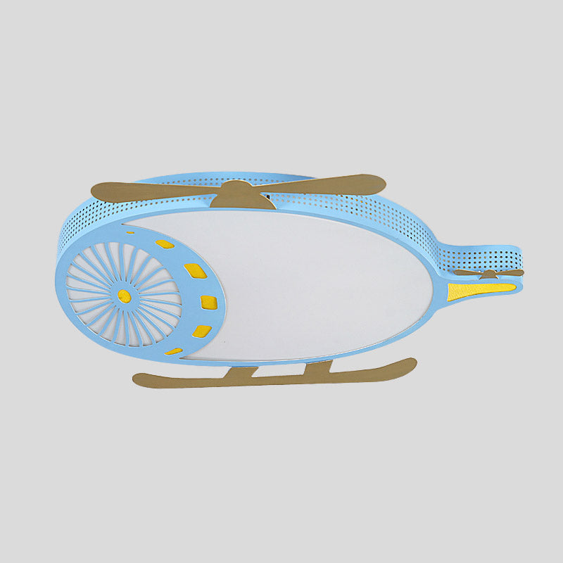 Kids Helicopter Ultrathin Ceiling Fixture Acrylic Dorm Room LED Flush Mounted Light in Pink/Blue